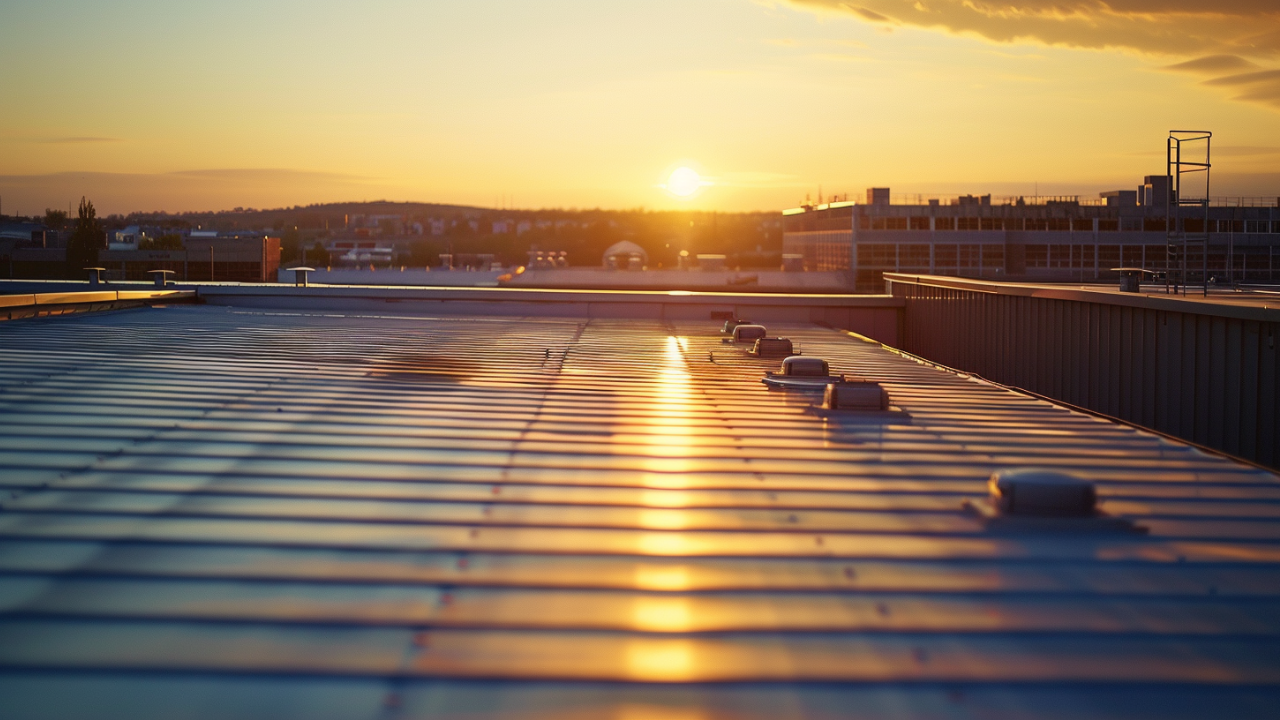 An image of a commercial roofing office building in Nashville, Tennessee. Closeup on the roof.