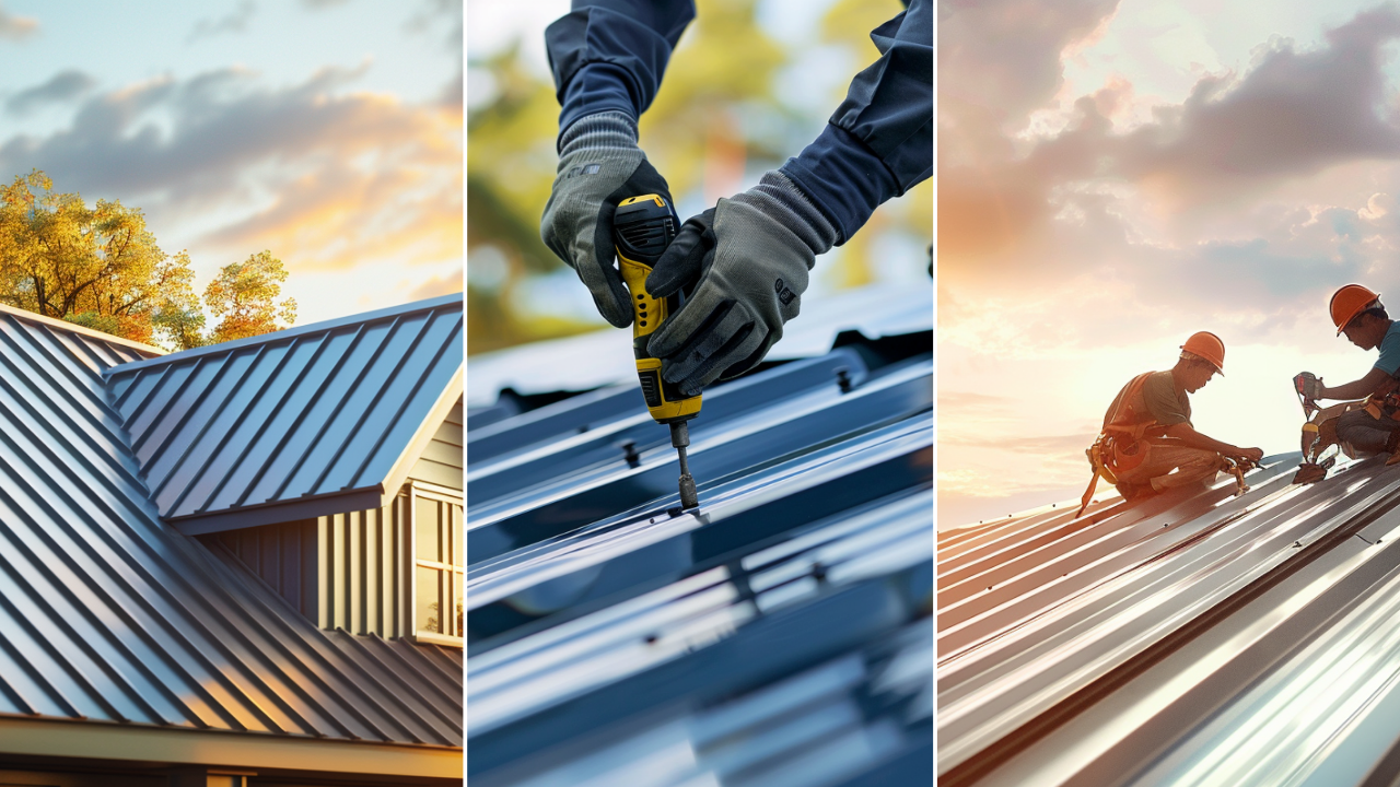 This is an image of a house that has a metal seam roof that is done with poor installation. Roofer is doing a residential standing seam metal roof installation.