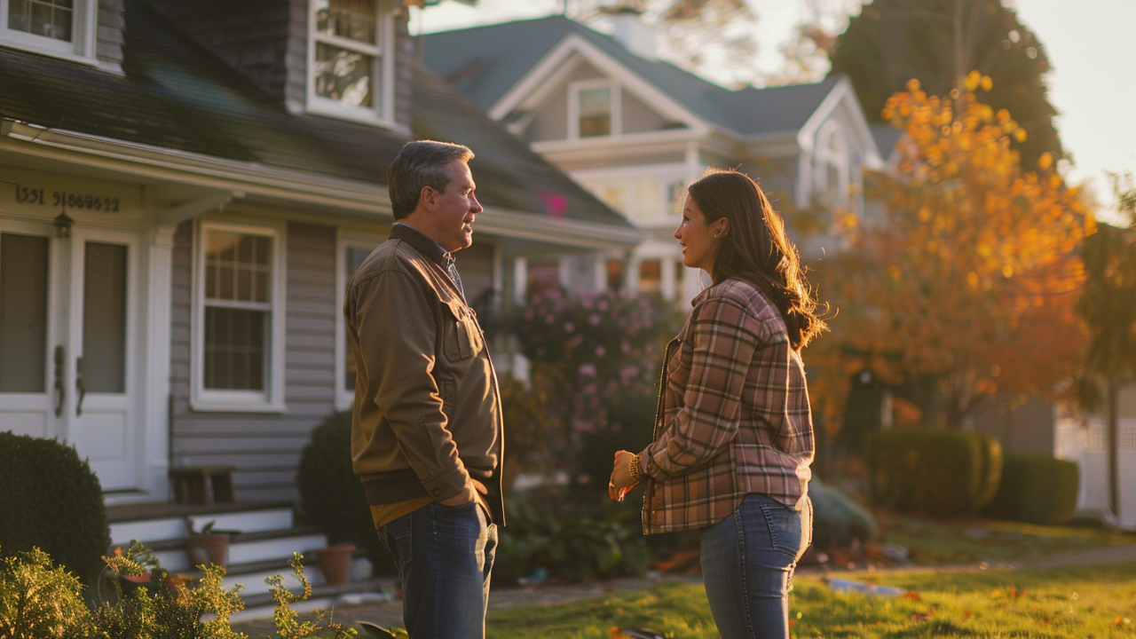 A reliable roofing contractor is talking to the homeowner about Emergency Roofing Services.